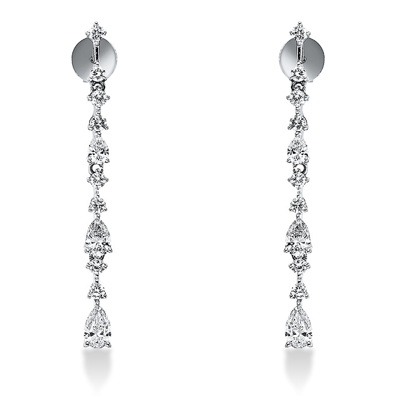 Ohrschmuck 18 kt WG, 4 Tropfen 0,65 ct, TW-vsi/si, 18 Fant-Schl. 0,48 ct, TW-vsi/si