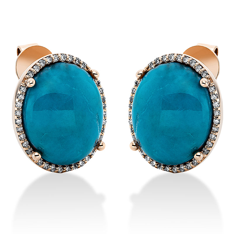 Ohrstecker 14 kt RG, 72 Brill. 0,18 ct, TW-vsi, 2 Farbsteine 7,27 ct blau