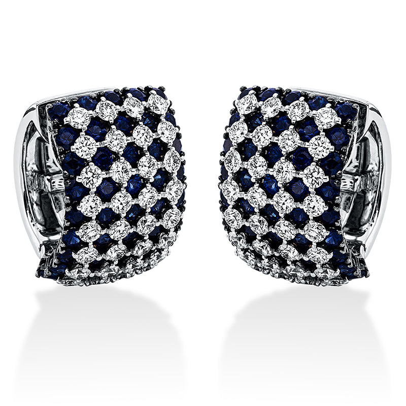 Creolen 18 kt WG. 64 Brillanten 2.95 ct. TW-vsi/si. 90 Saphire 5.85 ct blau