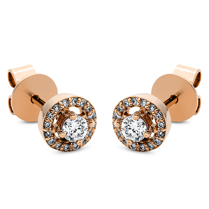 Ohrstecker 18 kt RG, 2 Brill. 0,16 ct, TW-si, 32 Brill. 0,08 ct, TW-si
