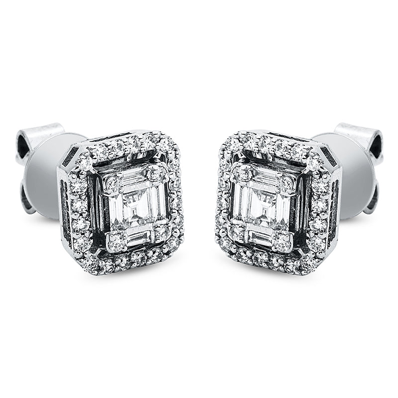 Ohrstecker 18 kt WG, 10 Bag. 0,17 ct, TW-si, 48 Brill. 0,19 ct, TW-si