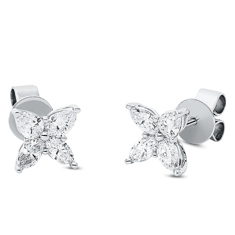 Ohrstecker 18 kt WG, 4 Tropfen 0,52 ct, TW-si, 4 Nav. 0,39 ct, TW-si