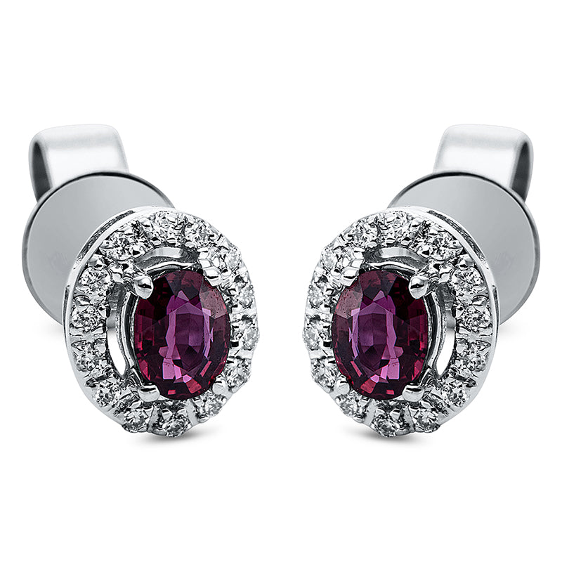 Ohrstecker 4er-Krappe 18 kt WG. 28 Brillanten 0.08 ct. TW-si. 2 Rubine 0.38 ct rot