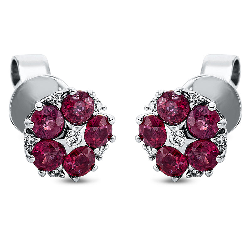 Ohrstecker 18 kt WG. 12 Brillanten 0.04 ct. TW-si. 10 Rubine 0.88 ct rot