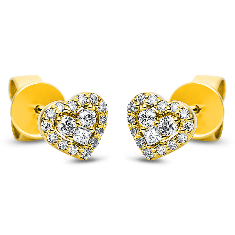 Ohrstecker 18 kt GG Herz. 4 Brillanten 0.06 ct. TW-si. 2 Princ. 0.04 ct. TW-si. 28 Brillanten 0.09 ct. TW-si