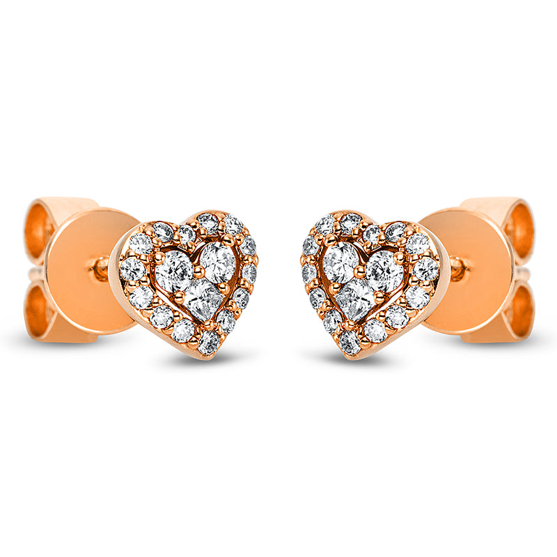 Ohrstecker 18 kt RG, 4 Brill. 0,07 ct, TW-si, 2 Princ. 0,04 ct, TW-si, 28 Brill. 0,09 ct, TW-si