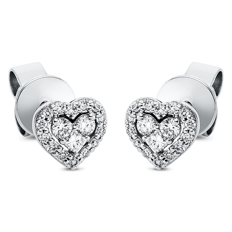 Ohrstecker 18 kt WG Herz. 2 Princ. 0.04 ct. TW-si. 4 Brillanten 0.06 ct. TW-si. 28 Brillanten 0.09 ct. TW-si