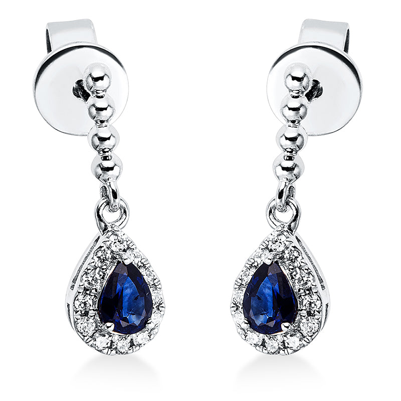 Ohrschmuck 18 kt WG, 24 Brill. 0,09 ct, TW-si, 2 Saphire 0,31 ct blau