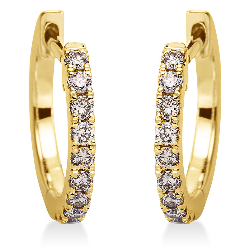Creolen 18 kt GG, 20 Brill. 0,26 ct, braun