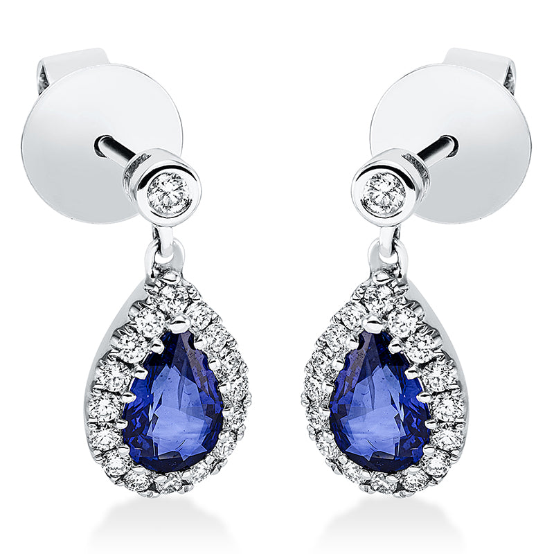 Ohrschmuck 18 kt WG, 34 Brill. 0,25 ct, TW-si, 2 Saphire 0,90 ct blau
