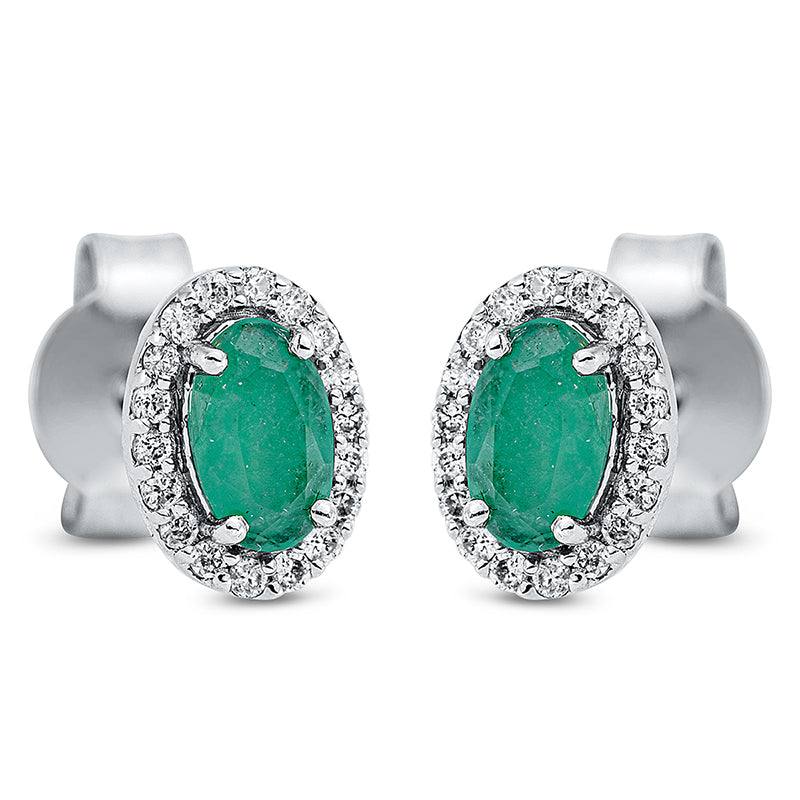 Ohrstecker 18 kt WG, 36 Brill. 0,10 ct, TW-si, 2 Smaragde 0,47 ct grün
