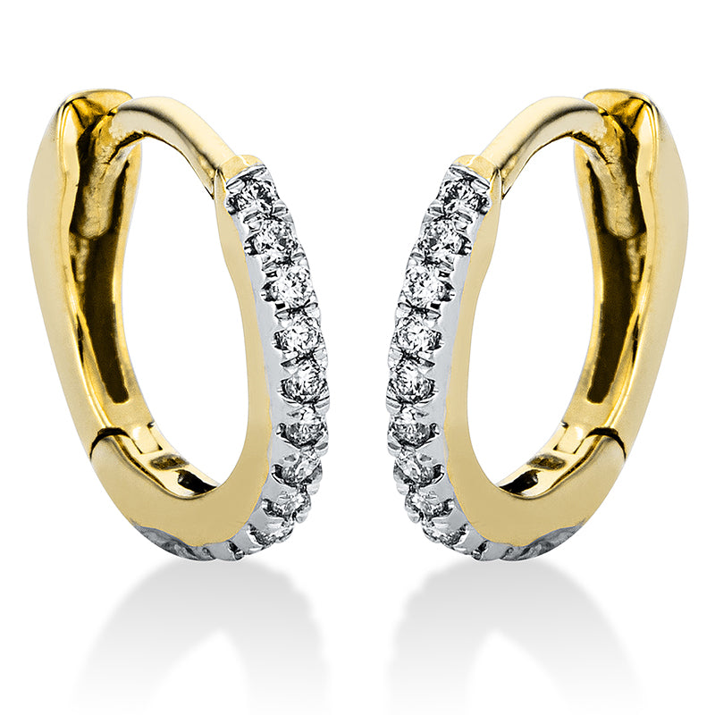 Creolen 18 kt GG, Fassung rhodiniert, 26 Brill. 0,10 ct, TW-si