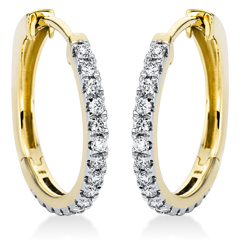 Creolen 18 kt GG, Fassung rhodiniert, 30 Brill. 0,50 ct, TW-si