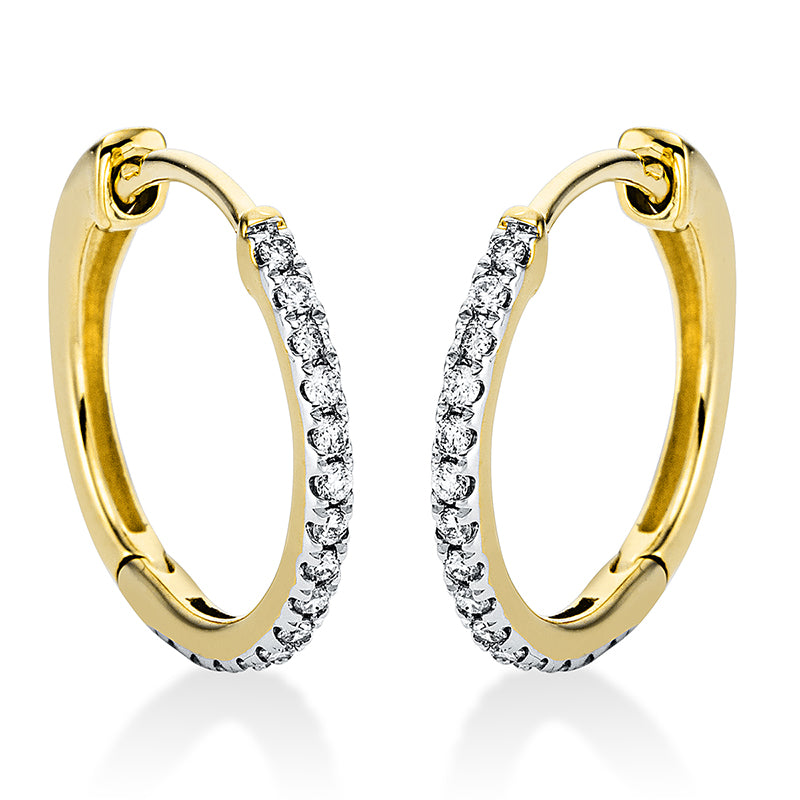 Creolen 18 kt GG, Fassung rhodiniert, 30 Brill. 0,15 ct, TW-si