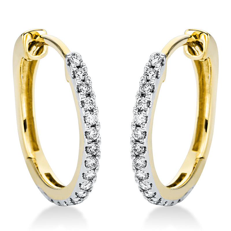 Creolen 18 kt GG, Fassung rhodiniert, 34 Brill. 0,25 ct, TW-si