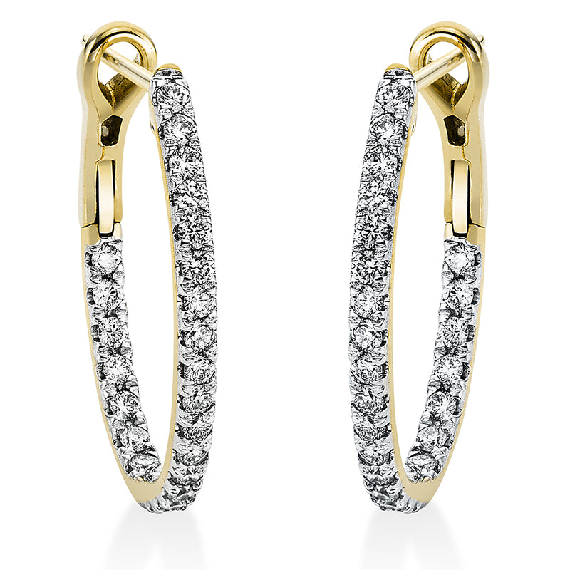 Creolen 18 kt GG, Fassung rhodiniert, 34 Brill. 0,51 ct, TW-si, 12 Brill. 0,24 ct, TW-si