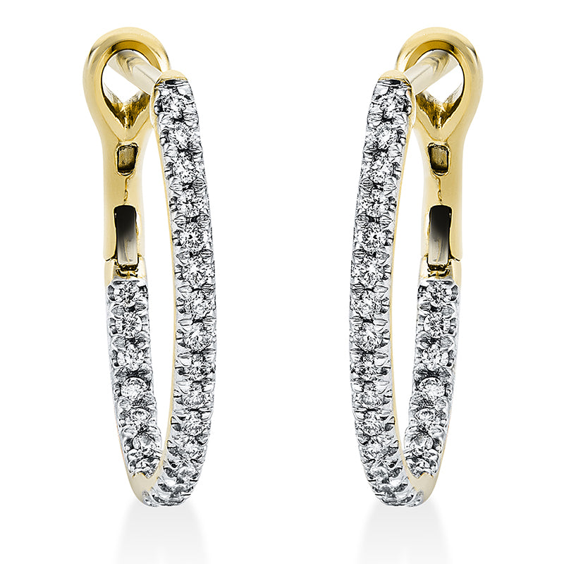 Creolen 18 kt GG, Fassung rhodiniert, 46 Brill. 0,35 ct, TW-si