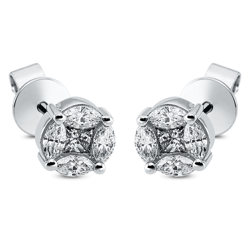 Ohrstecker 18 kt WG, 2 Princ. 0,16 ct, TW-si, Nav. 0,42 ct, TW-si