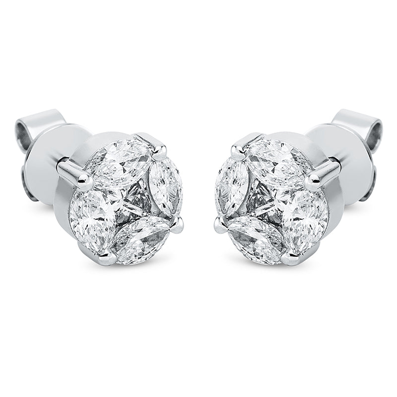 Ohrstecker 18 kt WG, 2 Princ. 0,22 ct, TW-si, 8 Nav. 0,70 ct, TW-si
