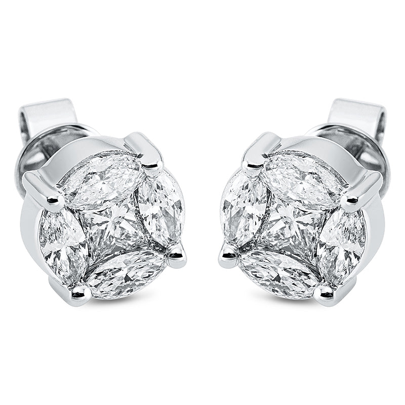 Ohrstecker 18 kt WG, 2 Princ. 0,33 ct, TW-si, 8 Nav. 0,80 ct, TW-si