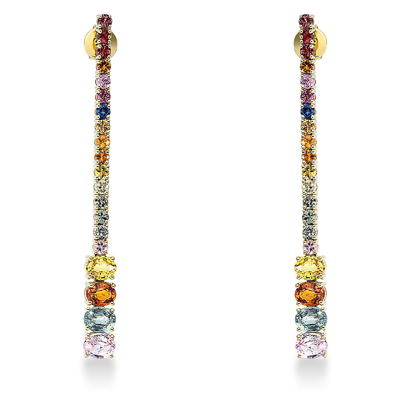 Ohrschmuck 18 kt GG, 8 Saphire 3,52 ct fancy, 32 Saphire 2,18 ct fancy