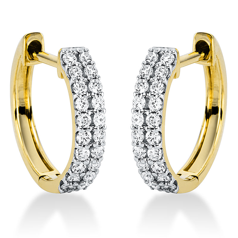 Creolen 18 kt GG, Fassung rhodiniert, 40 Brill. 0,27 ct, TW-si