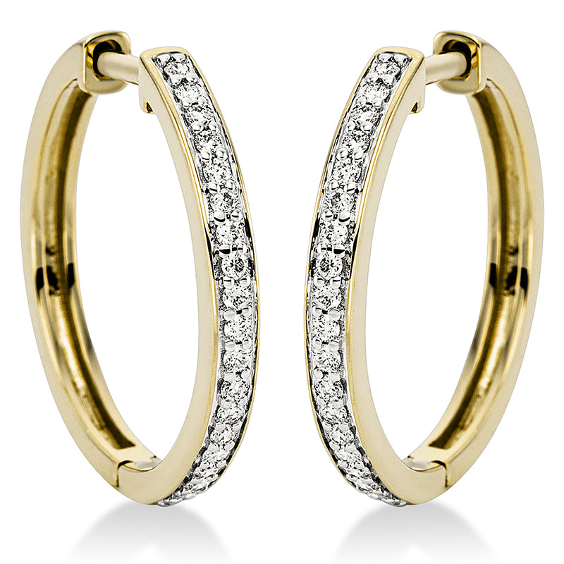 Creolen 18 kt GG, Fassung rhodiniert, 38 Brill. 0,26 ct, TW-si