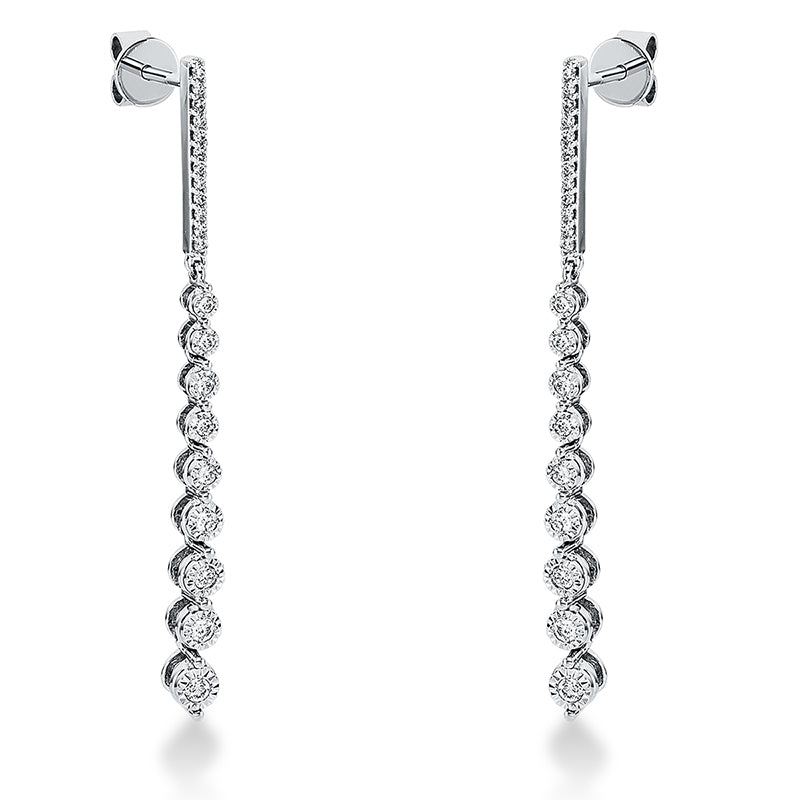 Ohrschmuck 18 kt WG, 8 Brill. 0,14 ct, TW-si, 6 Brill. 0,05 ct, TW-si, 2 rund 0,06 ct, TW-si, 26 Brill. 0,13 ct, TW-si