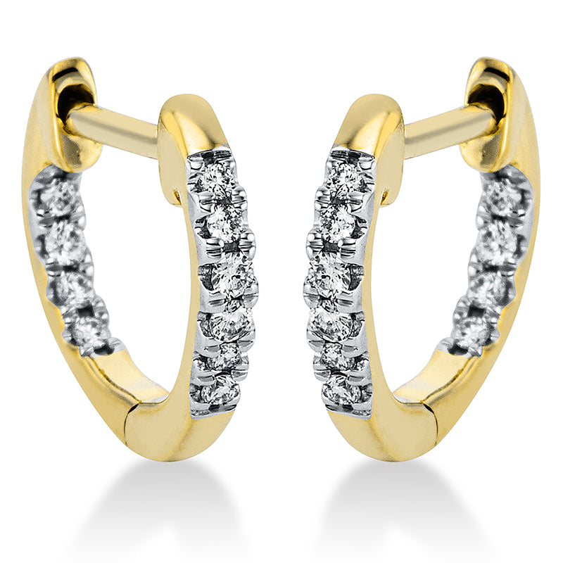 Creolen 18 kt GG, Fassung rhodiniert, 20 Brill. 0,11 ct, TW-si