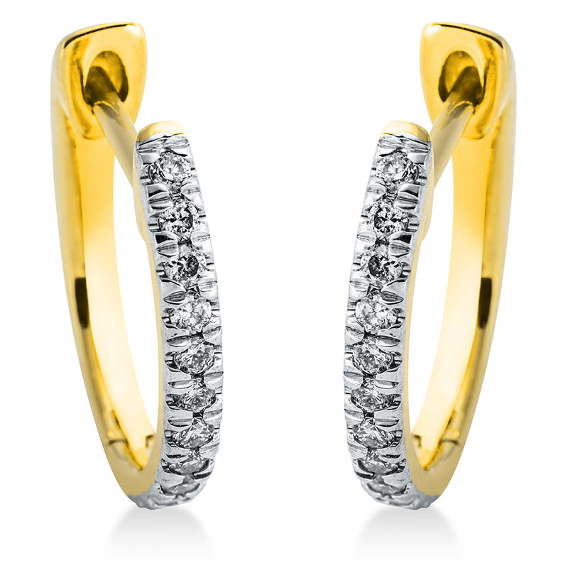Creolen 18 kt GG, Fassung rhodiniert, 22 Brill. 0,20 ct, TW-si