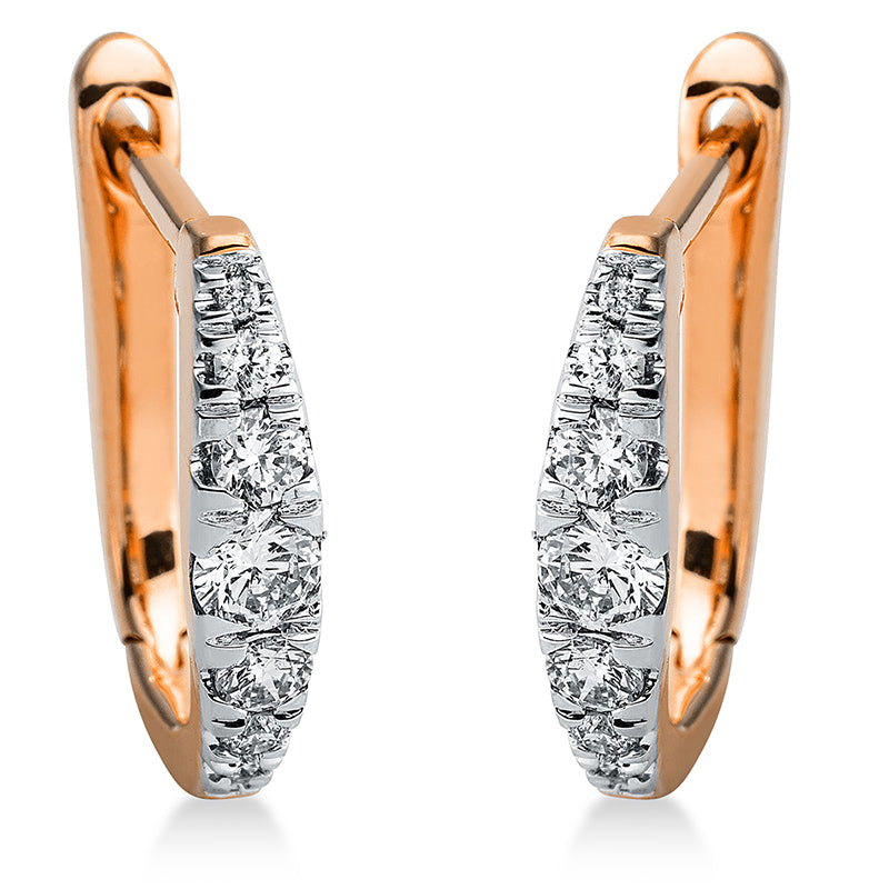 Creolen 18 kt RG, 12 Brill. 0,18 ct, TW-si, 2 Brill. 0,15 ct