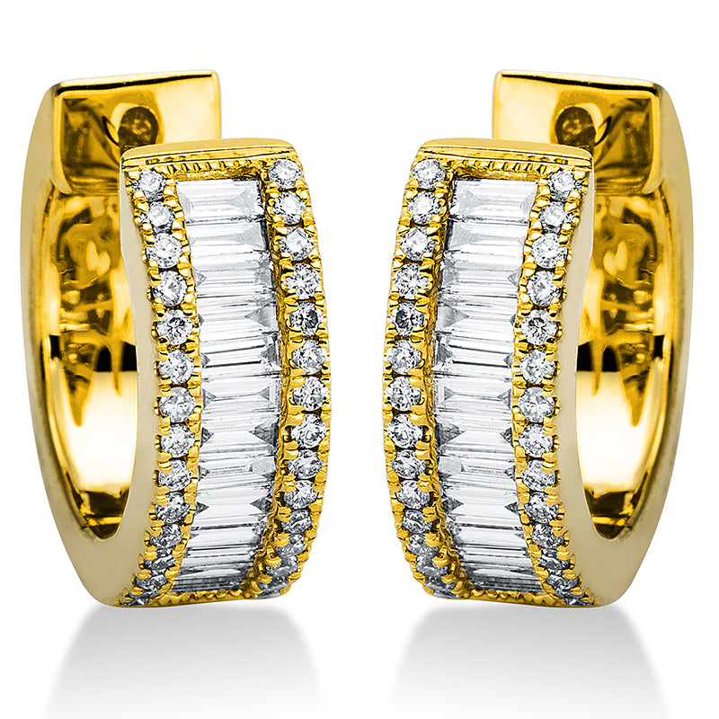 Creolen 18 kt GG, 24 Bag. 0,41 ct, TW-si, 60 Brill. 0,16 ct, TW-si