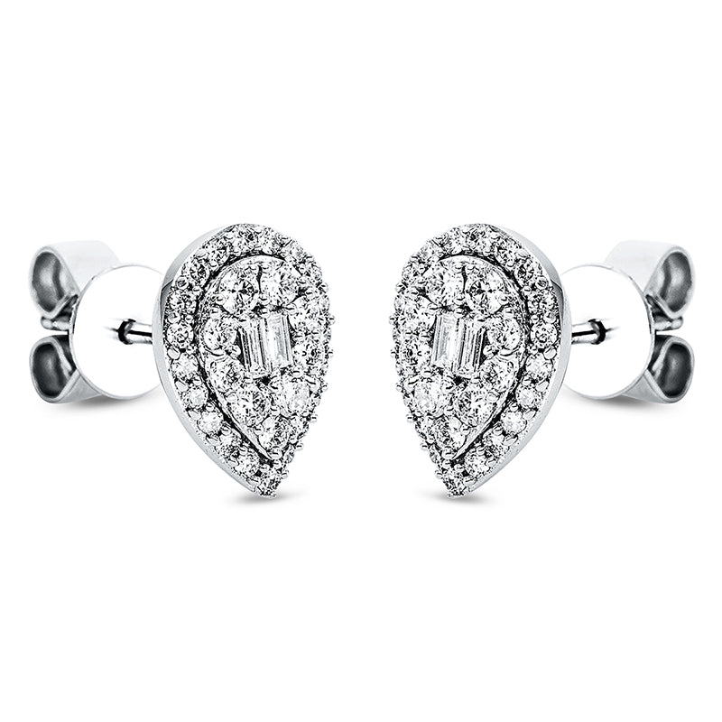 Ohrstecker 18 kt WG, 17 Brill. 0,21 ct, TW-si, 4 Bag. 0,05 ct, TW-vsi, 41 Brill. 0,16 ct, TW-si