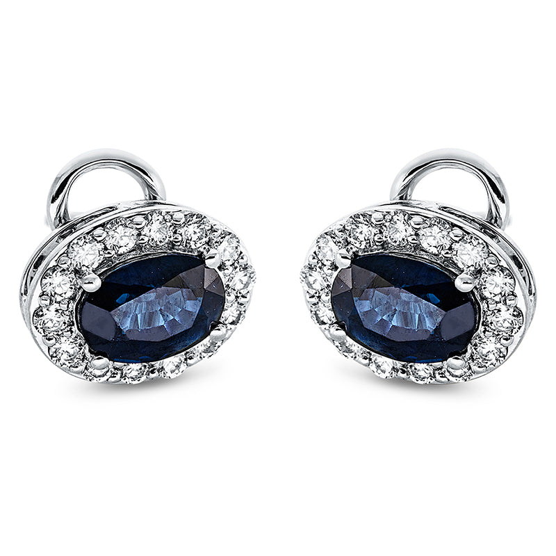 Ohrschmuck 18 kt WG, 28 Brill. 0,52 ct, TW-si, 2 Saphire 2,17 ct blau