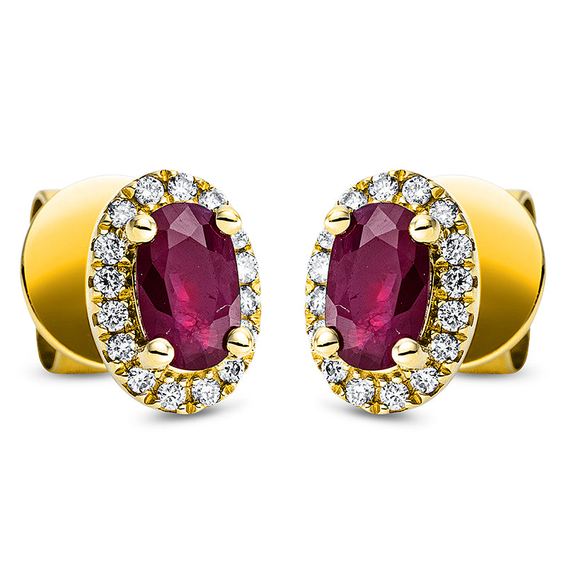 Ohrstecker 18 kt GG, 32 Brill. 0,10 ct, TW-si, 2 Rubine 0,56 ct rot