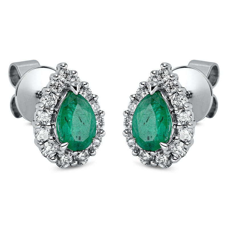 Ohrstecker 18 kt WG, 26 Brill. 0,44 ct, TW-si, 2 Smaragde 0,73 ct grün
