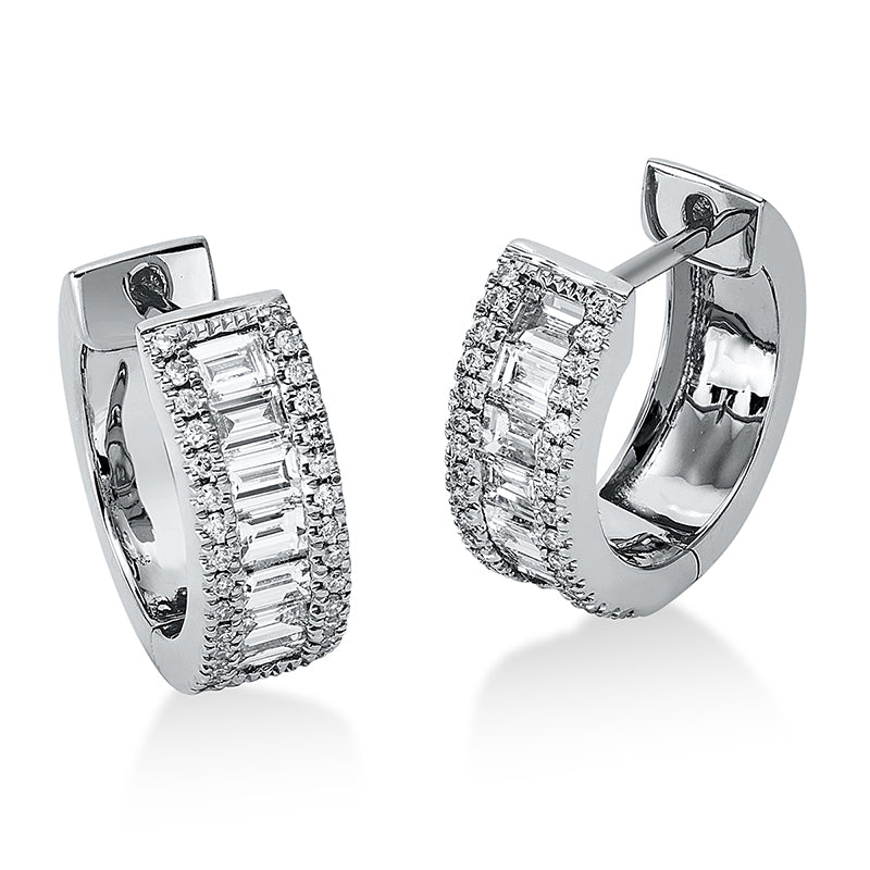 Creolen 18 kt WG, 16 Bag. 0,69 ct, TW-si, 60 Brill. 0,13 ct, TW-si