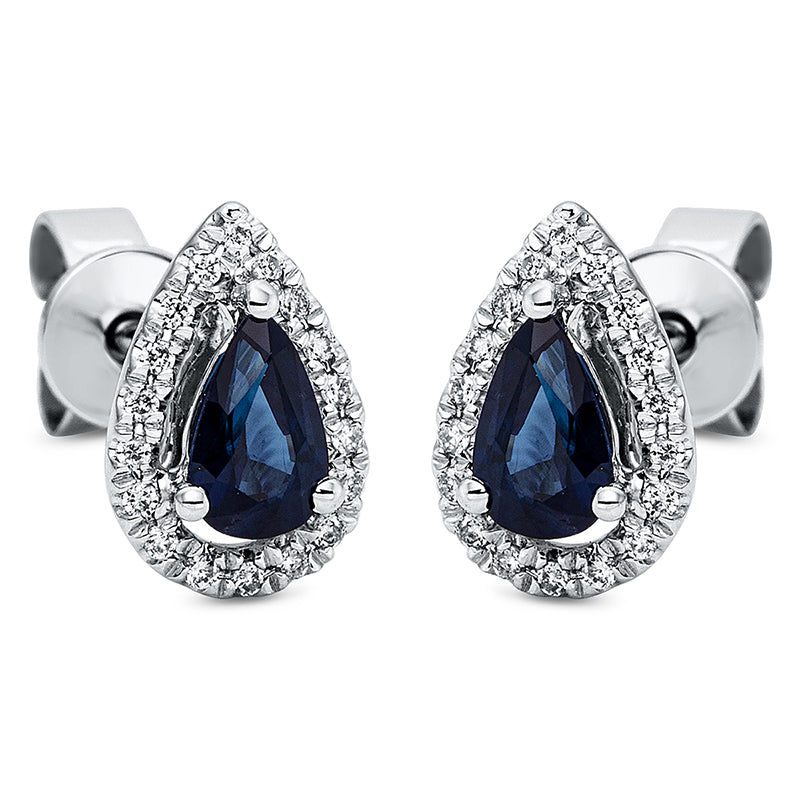 Ohrstecker 18 kt WG, 36 Brill. 0,10 ct, TW-si, 2 Saphire 0,51 ct blau