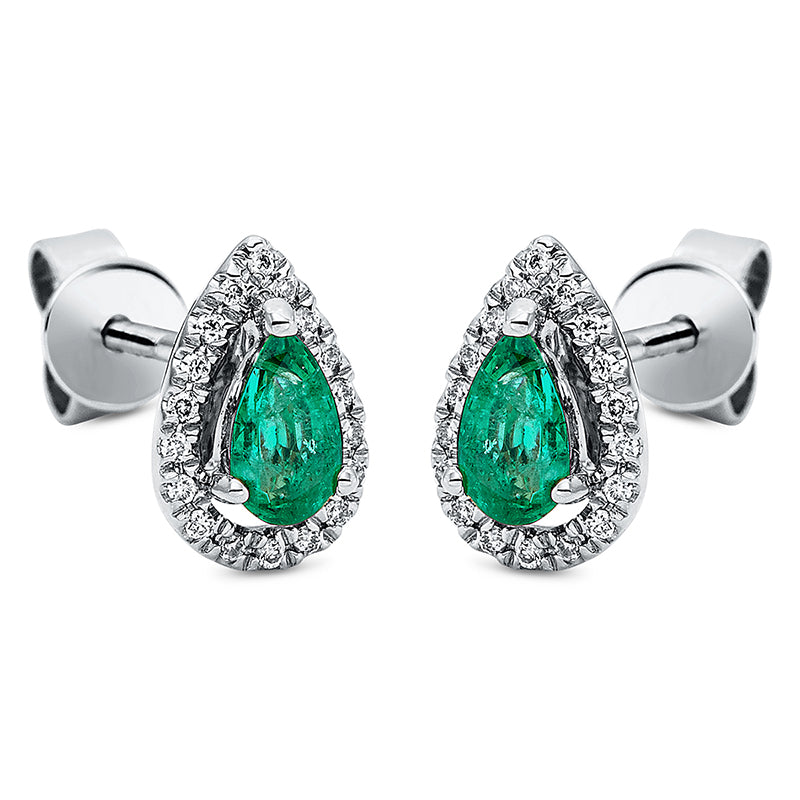 Ohrstecker 18 kt WG, 36 Brill. 0,10 ct, TW-si, 2 Smaragde 0,39 ct grün