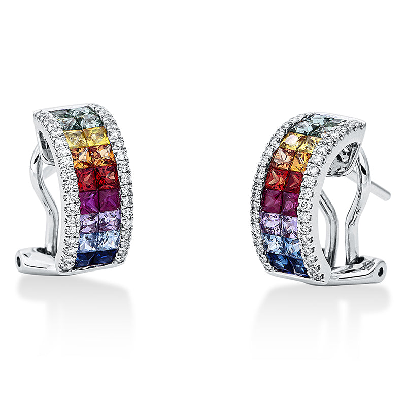Creolen 18 kt WG, 72 Brill. 0,26 ct, TW-si, 36 Saphire 1,83 ct multicolor