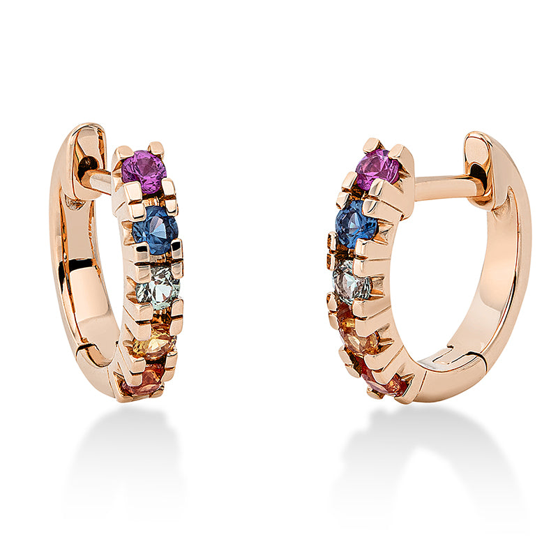 Creolen 18 kt RG. 10 Saphire 0.50 ct multicolor. H:12.9 mm. B:12.1 mm. S:2.3 mm
