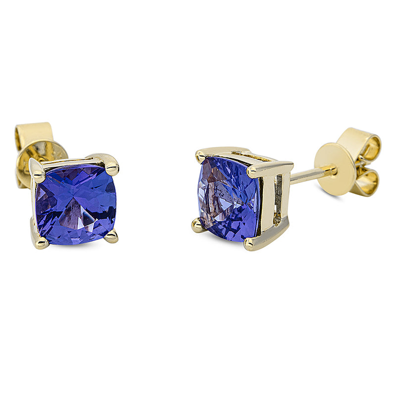 Ohrstecker 14 kt GG, 2 Tansanit 2,03 ct blau