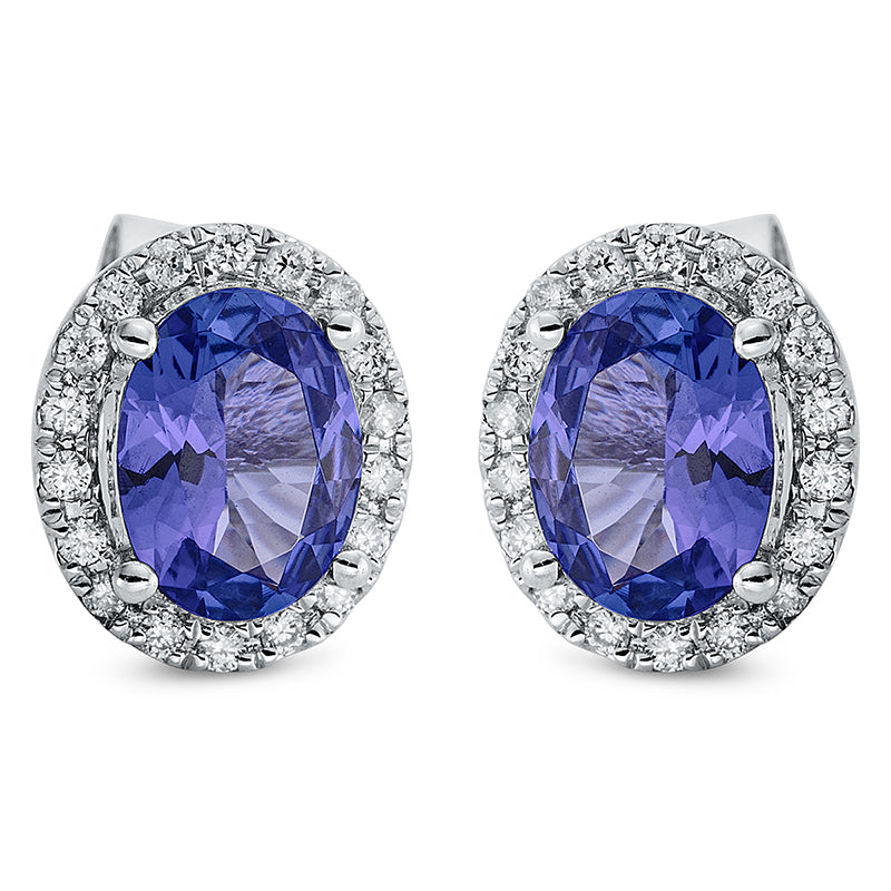 Ohrstecker 14 kt WG, 36 Brill. 0,24 ct, TW-si, 2 Tansanit 2,34 ct blau
