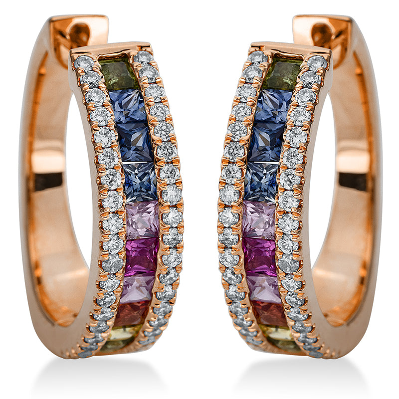 Creolen 18 kt RG, 80 Brill. 0,43 ct, TW-si, 22 Saphire 1,32 ct fancy