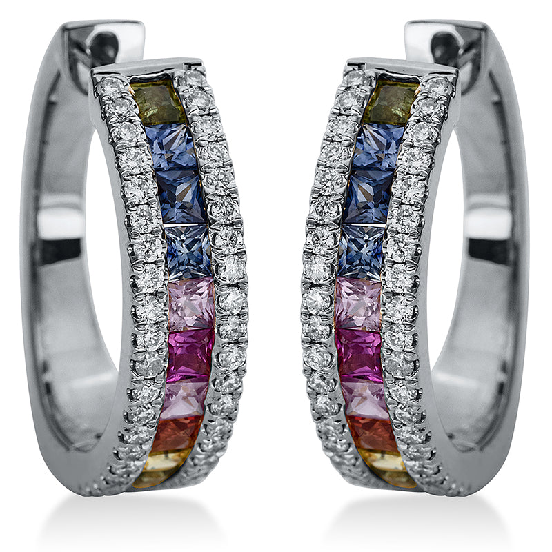 Creolen 18 kt WG, 80 Brill. 0,43 ct, TW-si, 20 Saphire 1,26 ct fancy