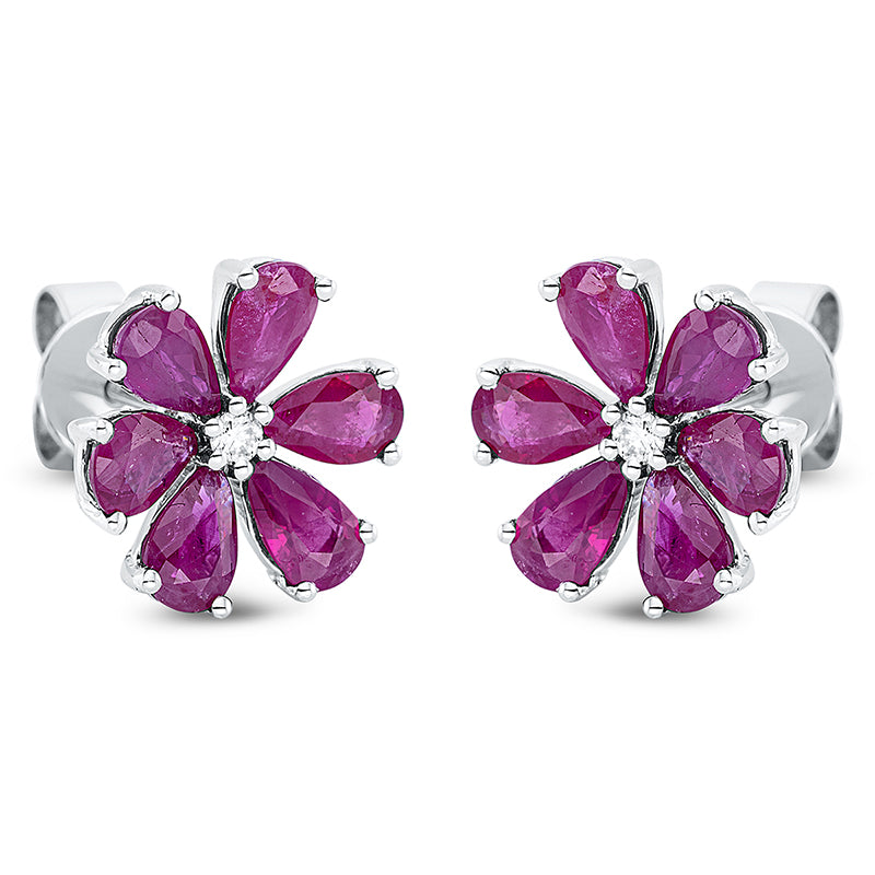 Ohrstecker 18 kt WG. 2 Brillanten 0.05 ct. TW-si. 12 Rubine 2.51 ct rot