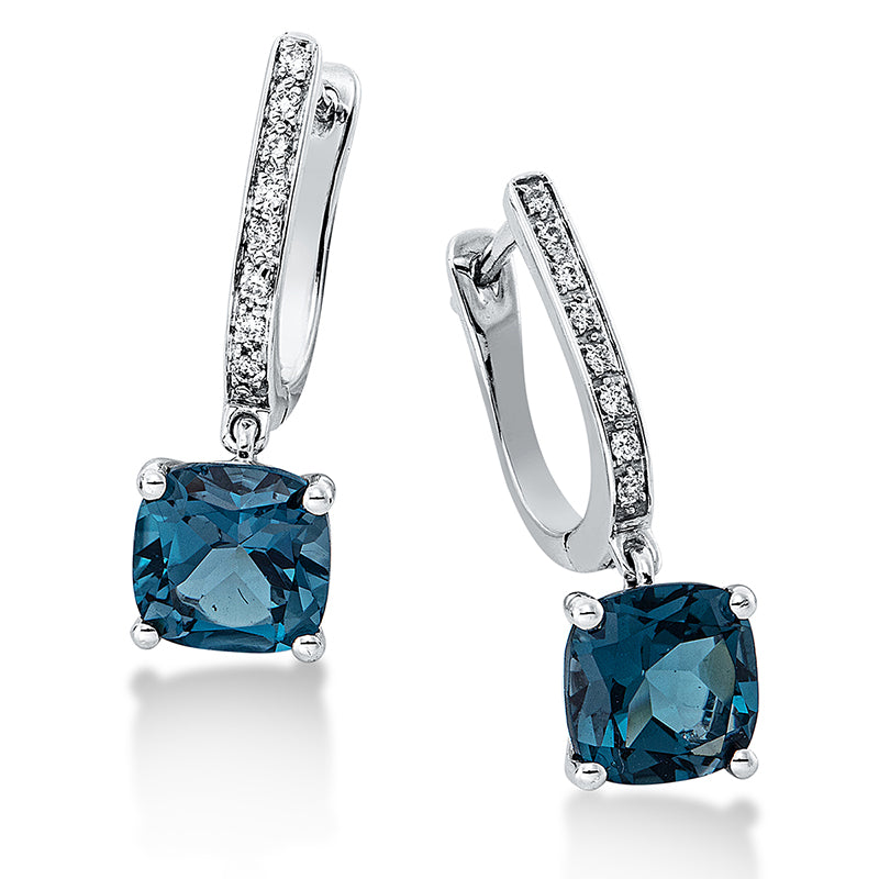 Ohrschmuck 18 kt WG, 16 Brill. 0,06 ct, TW-si, 2 Topase 2,34 ct Lond. blue