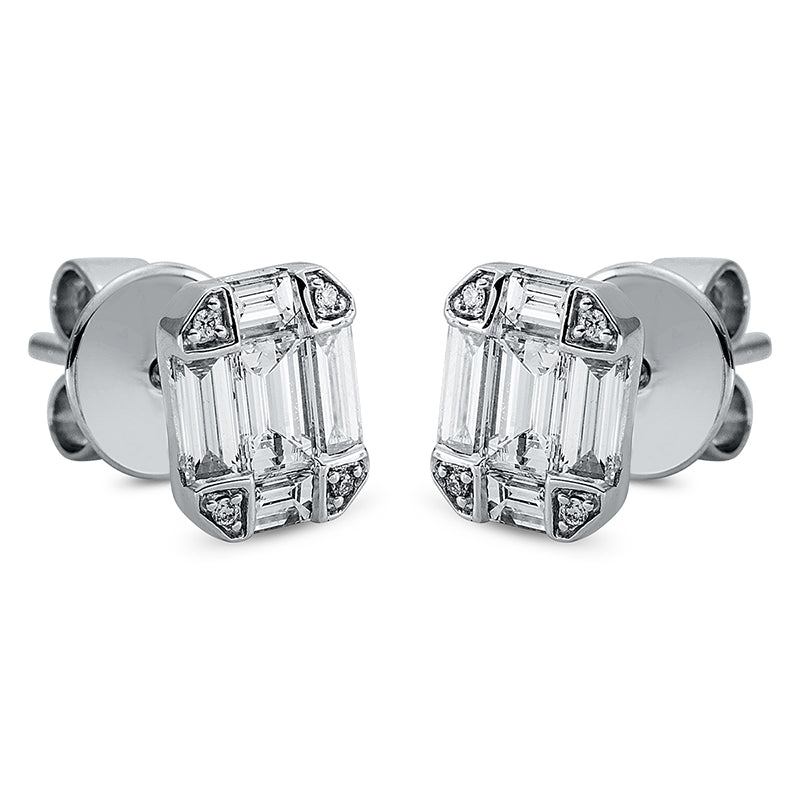 Ohrstecker 18 kt WG, 8 Bag. 0,42 ct, TW-si, 2 Bag. 0,33 ct, TW-vsi, 8 Brill. 0,02 ct, TW-si