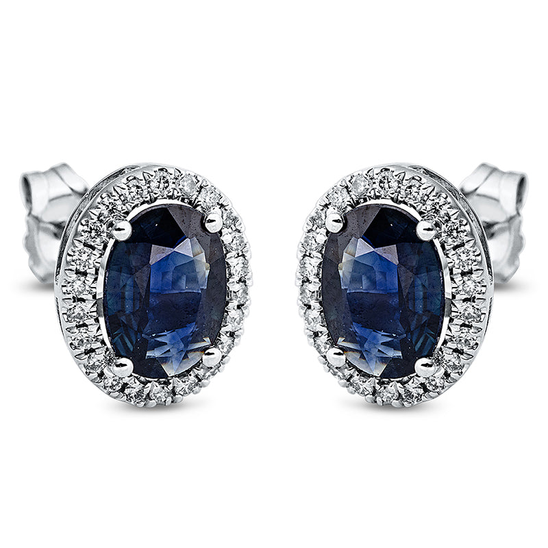 Ohrstecker 18 kt WG, 44 Brill. 0,16 ct, I-si, 2 Saphire 1,55 ct blau