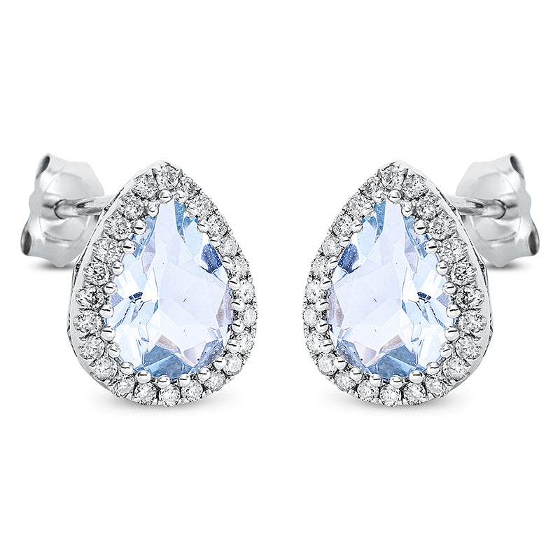 Ohrstecker 14 kt WG. 48 Brillanten 0.25 ct. I-si. 2 Aquamarin 1.76 ct blau